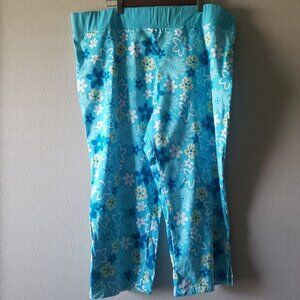 Women's Maternity Announcement Blue Floral Capris Cropped Pants - XL (16/18)